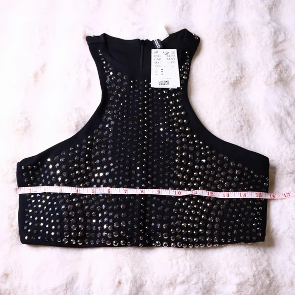 Black Studded Women's Crop Top, Medium, Night Out Tops - Picture 6 of 7